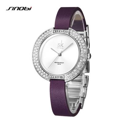 China Non-specific Wholesale Sensitive Chinese SK0030L Alloy And Leather Strap Women Watch SK Time Crystal Watch for sale