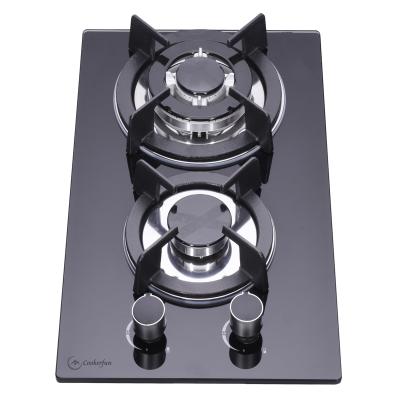 China Household European Style 2 Burner Stove Tempered Glass Gas Cookertop Easy To Use Gas Hob for sale