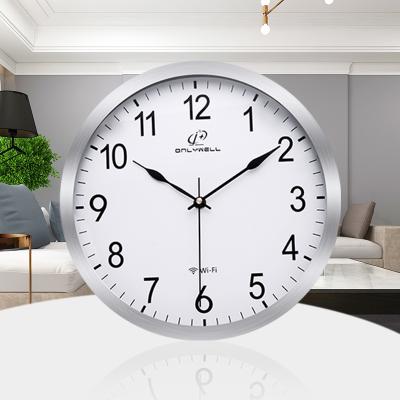 China Antique Style Metal Frame Wall Clock High Quality Fancy Silver Aluminum Digital Analog Clock With WIFI Controller for sale