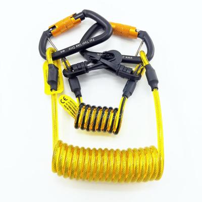 China For Tools Outdoor Sports Stainless Steel Colorful Safety Clip Harness Spring Coiled Lanyard With Twist Lock Carabiner for sale