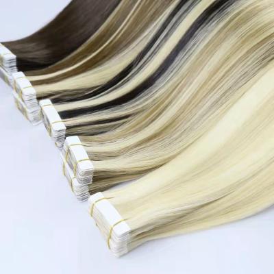 China Silky Straight Double Pulled Cuticle Aligned 100% Virgin European Russian Hair Tape In Hair Extension Remy Tape In Hair Extension for sale