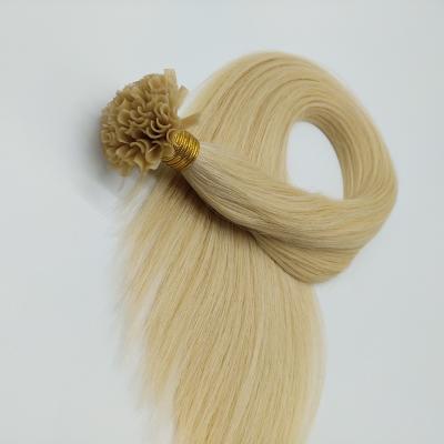 China Pulled Silky Straight Double Color U Tip Hair Extensions Italy Glue Keratin Tip Blonde Hair for sale