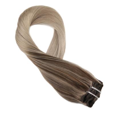 China Full Head Extension 7pcs/set Remy Clip In Human Hair Popular Color Silky Straight Balayage for sale