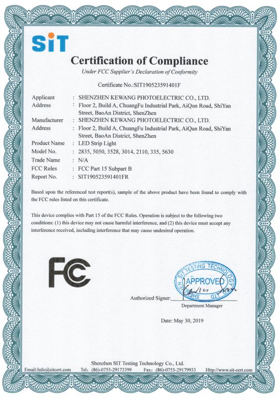 FCC - Shenzhen Kewang Optronics Co., Ltd.