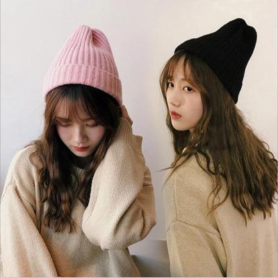 China COMMON Color Style Light Color Panel Woolen Autumn Winter Hat COMMON Female Ins Korean Version Crimped Pointed Hat Single Harajuku Knitted Hat for sale