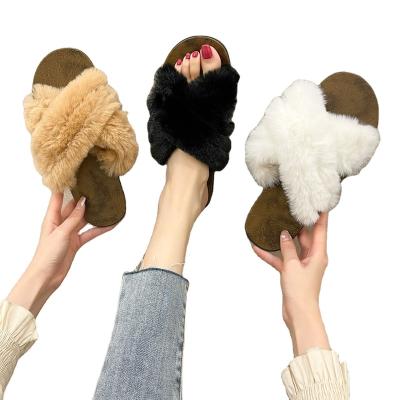 China CUSHIONING female wool slippers autumn cross wear flat bottomed Korean open toed flip flops wholesale for sale