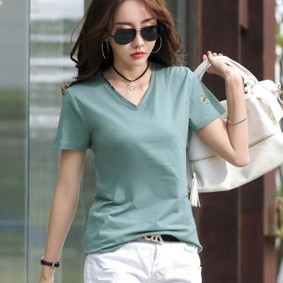 China Anti-Wrinkle Cotton Tops Women's T-shirt Medium Length Short Sleeve Slim Fit T-Shirt for sale