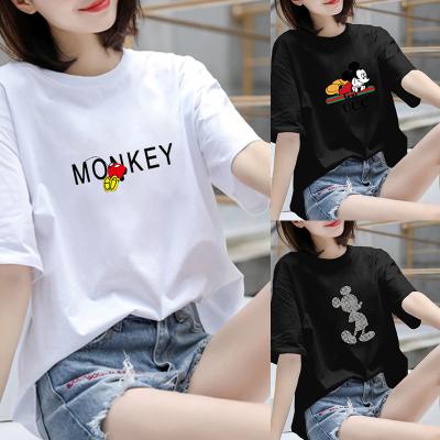 China Wholesale Custom Large Size Foreign Trade Mickey Cartoon Round Neck Sleeve New Women's Cotton Anti-Wrinkle Short T-shirt Women's Loose Custom for sale