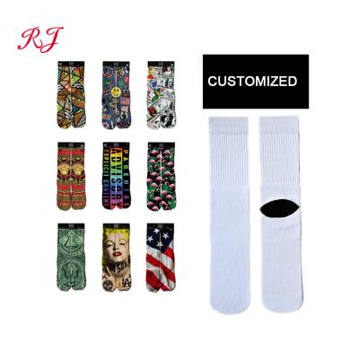 China Custom Sublimation Anti-Fault Logo Plain 3d White Digital Printed Socks Design Your Own Photo Crew Tube Sock For Men Women for sale