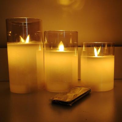 China Birthdays Remote Control LED Wax Flickering Candles Set Dark Brown Glass for sale