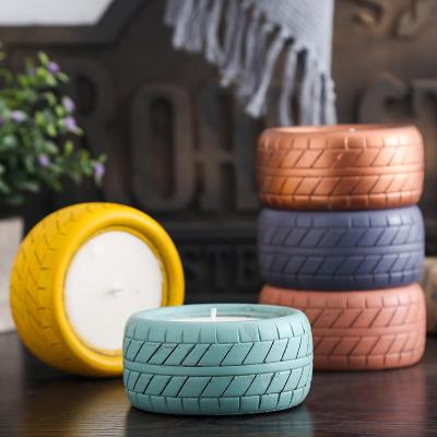 China Nordic Wholesale Car Decoration Tire Shape Luxury Ceramic Candle Jar for sale