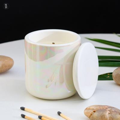 China Nordic Eco-Friendly Empty Glossy Round Candle Container Luxury Unique Candle Ships With Lid for sale