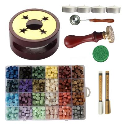 China Custom Letter Logo 24 Colors Wax Sealing Stamp Kit With Wax Beads for sale