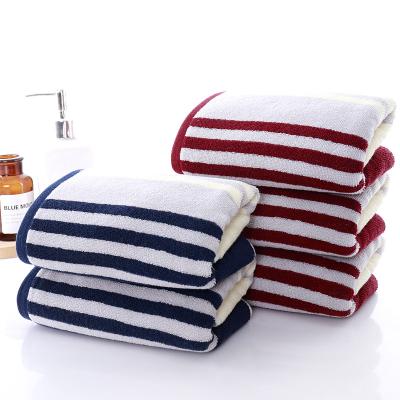 China Viable Latest Universal Cotton Towel Couples Face Towel Solid Color With Stripes for sale