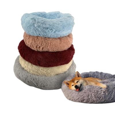 China Breathable Pet Supplies Wholesale Warm Washable Faux Fur Winter Plush Donut Round Dog Bed for sale