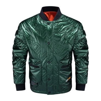 China 2021 raincoats new model Customized Logo Fashion Shiny Green Slim plus size coat men's bomber jacket embroidery for sale