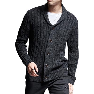 China Anti-Wrinkle Mens Shawl Collar Cardigan Sweater Slim Fit Button Down Rib Designer Knitted Cardigan Sweater For Men for sale