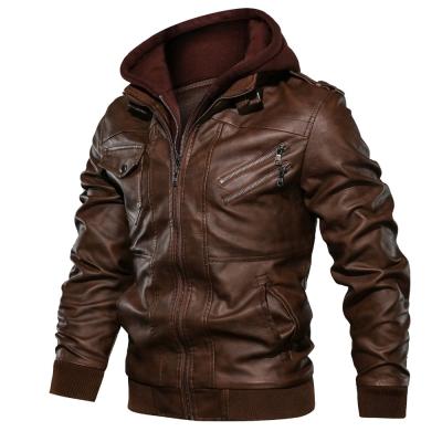 China Brown Euro Size Road Style Casual Breathable PU Leather Men's Motorcycle Leather Jacket With Removable Hood for sale