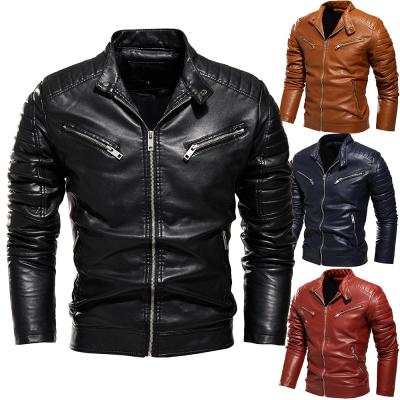 China QUICK DRY Mulit-pockets Stand Collar Sweep Inside Biker Single Men Moto Color PU Leather Jacket for sale