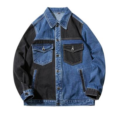 China Wholesale Hot Sale OEM Custom Made Men's Color Block Patchwork Bomber Jeans Jacket Denim Jackets Plus Size For Men for sale