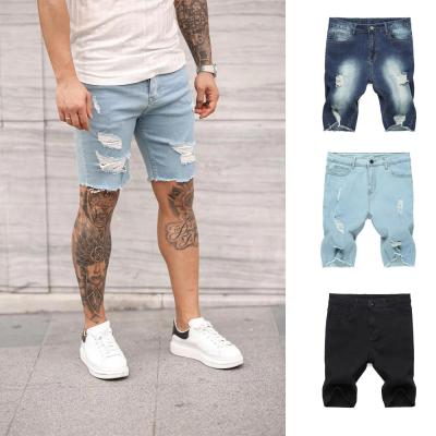 China 2021 New Arrival Breathable Wholesale Fashion Casual Style Distressed Jean Short Men Denim Blue Ripped Skinny for sale