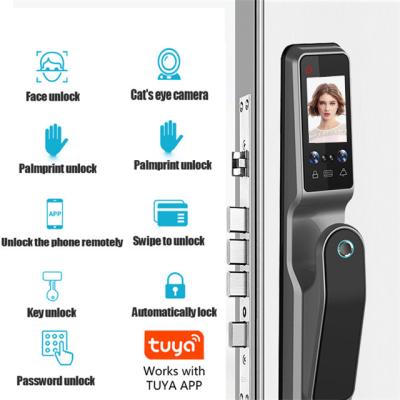 China Mobile Phone APP+ +Fingerprint+Password+RFID Swipe Card+Factory Direct Sales Tuya Dutch Face Recognition Auto Fingerprint Smart Door Lock With Camera for sale