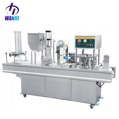 China Automatic Plastic Linear Butter Plastic Cup Peanut Honey Jelly Yogurt Water Ice Cream Film Beverage WANHE Roll Filling and Sealing Machine for sale