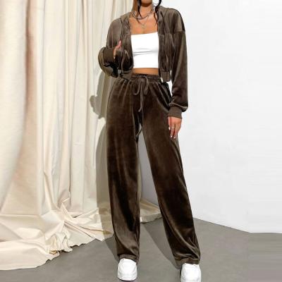 China High Quality Custom Made Velvet Women's Breathable Hoodies And Sweatpants Set High Waist Velvet White Jogger Zipper Tracksuit Sweatsuit for sale