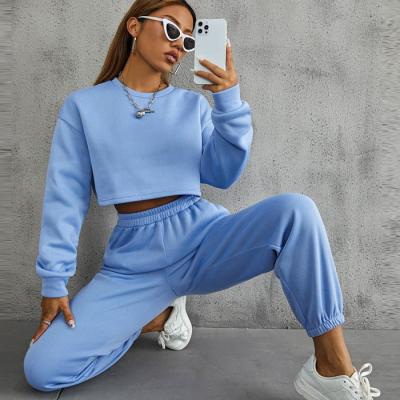 China Breathable High Quality Custom Cotton Cropped Sweatshirt and Terry Two Piece Set Womens Jogger Sweatsuit French Tracksuit Sweatpants for sale