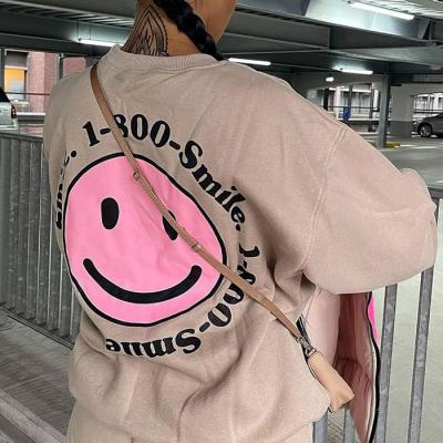 China High Quality Custom Casual Smile Fleece Women's Graphic Pullover Unisex Solid Color Anti-pilling Printing Long Sleeve Sweatshirt for sale