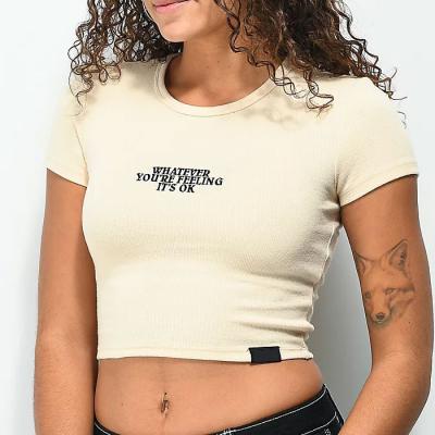 China High Quality Custom Women's Anti-Wrinkle Crop Embroidery T Shirt Streetwear Bodycon 100% Cotton Fitted Crop Top Tee for sale