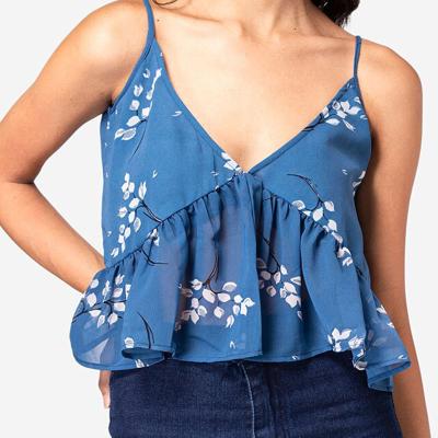 China High Quality Custom Anti-pilling Snob Ruffle Floral Sleeveless Womens Camis Tops Chiffon Canvas Tops for sale