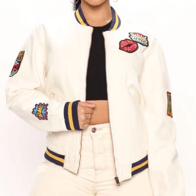 China Sustainable High Quality Custom Made Women's Bomber Jacket Chenille Embroidery Letterman Printed Baseball Zip Up Jacket For Women for sale