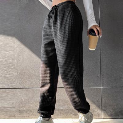 China High Quality Custom Solid Sweatpants High Quality Drawstring Anti-wrinkle Cotton Waffle Casual Loose Pants Sweat Jogger Pants For Women for sale