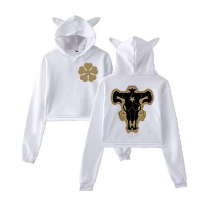 China Latest Cat Ear Print Black Clover Anime Hoodie Woman Cropped Hoodie Cosplay Anti-wrinkle style for sale