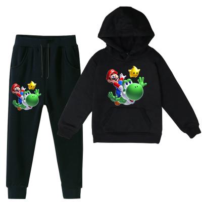 China Breathable Wholesale Two Piece Hoodie And Pants Set Super Print Causal Cartoon Mario Baby Hoodie for sale