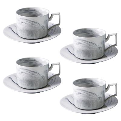 China Yundu Sustainable Marble Ceramic Espresso Cups With Saucers - 5.5 Ounce - Set Of 4 - Color Box Packaging Is Suitable As Nice Gift for sale