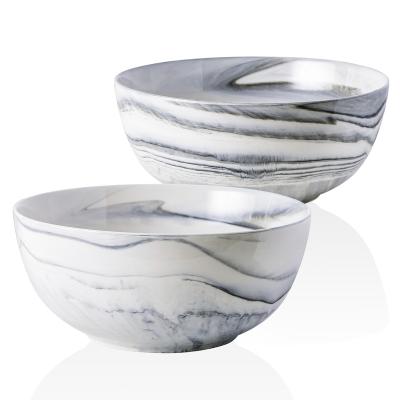 China Yundu Viable Gray Marble 9 Inch Rolls Deep And Large 84 Ounce Porcelain Serving Mixing Bowls Rolls For Pasta Fruit Soup Salad for sale