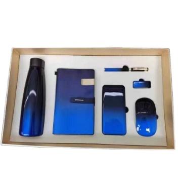 China Classic Gift Set Customized 6 in 1 Elegant VIP Promotion Gift Set Business Office Stationery Notebook Gift Set with Mouse Power Bank Vacuum Cup for sale