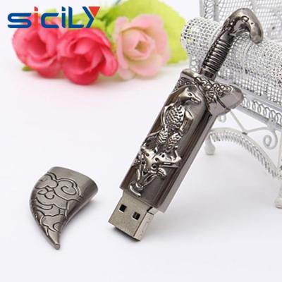 China Swivel 100% Capacity USB Drive Metal Sword Knife Flash Style Pendrive 64GB Truly for sale