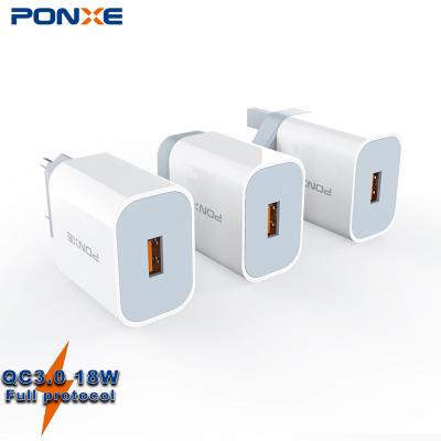 China Mobile Phone PONXE 18W/QC3.0 Quick USB Wall Chargers Home Quick Charger Fully Compatible Usb For Samsung Mobile Phone for sale