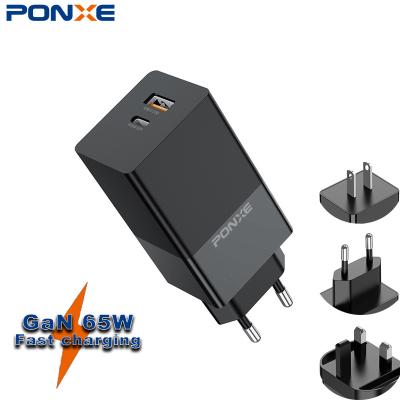 China PONXE Gan Portable 65W Mobile Phone Laptop Wall Charger For Iphone Universal Quick Charging Mobile Phone QC3.0 USB Adapter PD Gan Charger for sale