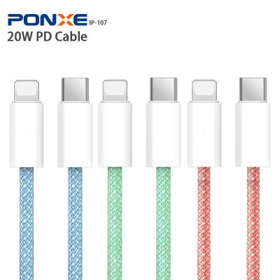 China MP3/MP4 Player PONXE OEM 20W Palladium Type C To IOS USB C Fast Charger Cable USB Fast Charging Cables For Phone for sale