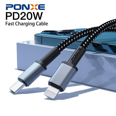 China MP3/MP4 Player PONXE Free Sample 20w PD USB C Cable Fast Charging Cable Nylon Braided 2.4A USB Data Cable For I Phone for sale