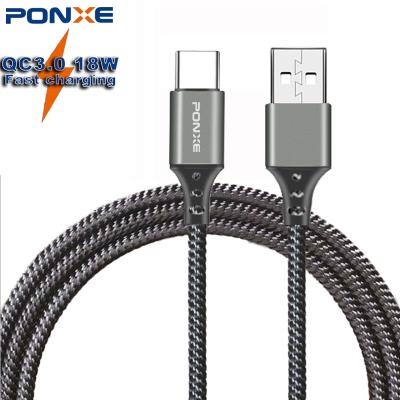 China MP3/MP4 Player PONXE 3A Quick Charging Cables Nylon Braided Cable For Android Usb Data Charger Cable Type c For Phone for sale