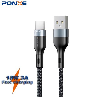 China MP3/MP4 Player PONXE Amazon Best Seller 3A USB Cable 1m Braided Data Cables Fast Charging Cable For Iphone Mobile Phone for sale