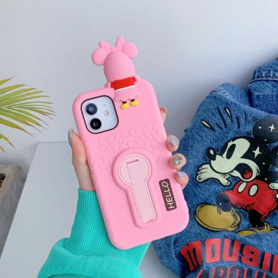 China Anti-fall For Iphone 8 plus 11 12 pro 13 Soft Stitch 3d Phone Case Dad Doll Holder Stand Max Minnie Mickey 360 Rotation Strap for sale