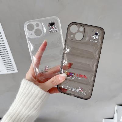 China New OEM Logo Fashion Max Space Astronaut Transparent Down Jacket Phone Case Shockproof Soft Tpu Phone Back Cover For Iphone 13 12 11 pro for sale