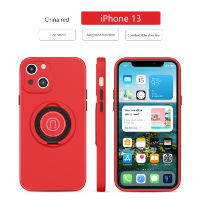 China Luxury New Soft Liquid Silicone Shockproof Manufacturing Process Phone Case For Iphone 13 12 Finger Ring Holder 11 Stand Cover for sale