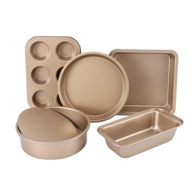 China Durable Custom Non-Stick Round Half Size Stainless Steel Sheet Baking Tray Dishes And Pans With Cookie Bread Cup Cake Mold Set for sale